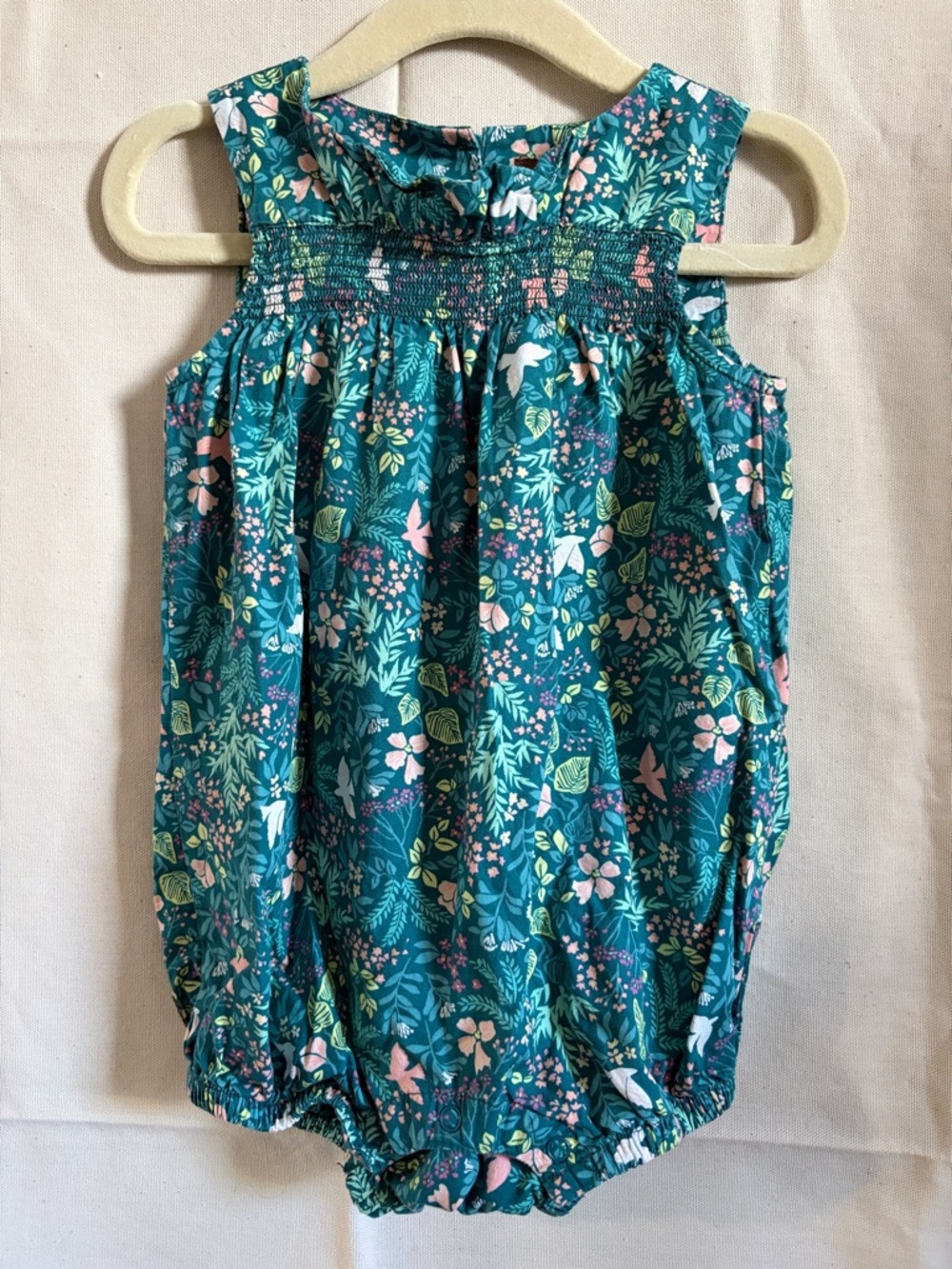 Tea Collection Teal Floral Smocked Romper